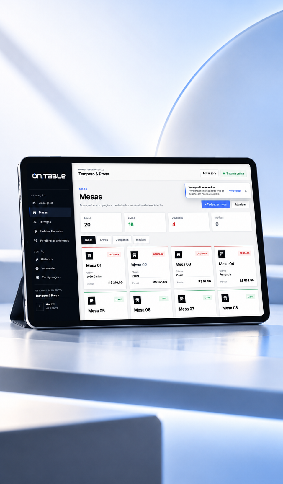 OnTable — Gestão de mesas